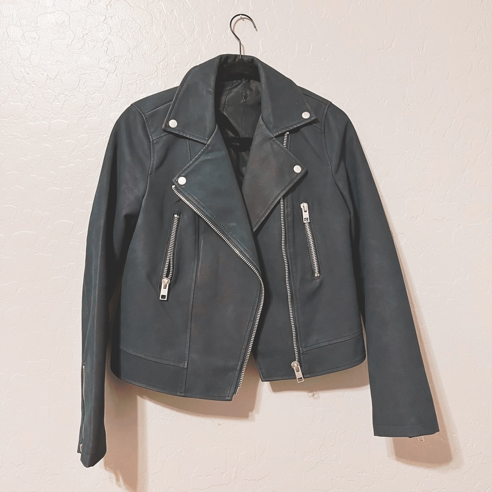 Navy blue faux leather jacket